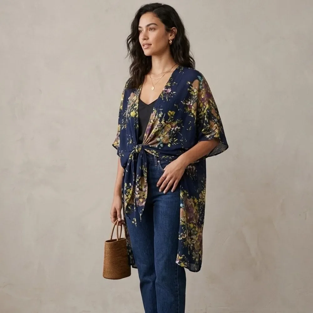 LOVE STITCH | Floral Boho Chiffon Kimono Wrap Festival Beach Resortwear